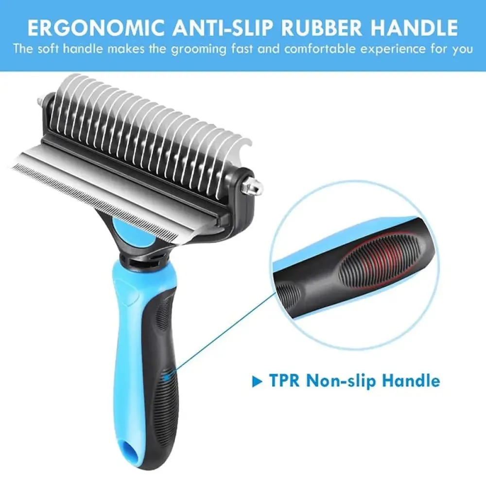 2 in 1 Safe Double-sided Comfortable Handle Dog Grooming Brush for Mats Tangles Removing