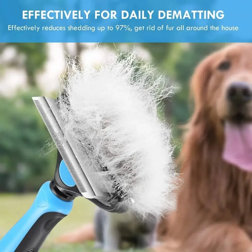 2 in 1 Safe Double-sided Comfortable Handle Dog Grooming Brush for Mats Tangles Removing