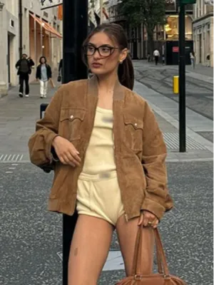 Advbridge Vintage Long Sleeved Flip Pocket Zipper Women's Jacket Solid Color Elastic Outerwear High Street Fashion Casual Female Coats