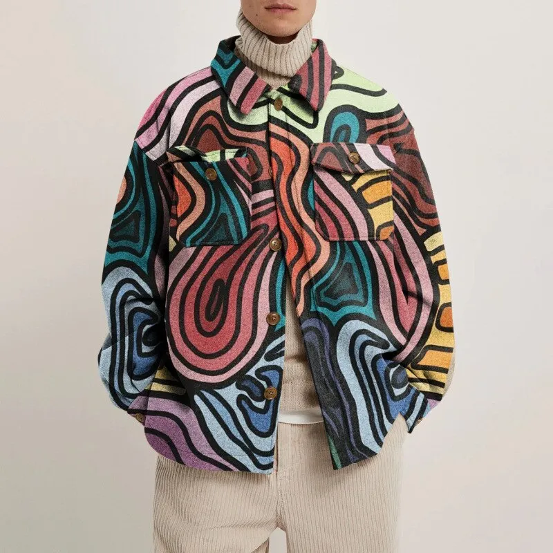 Aidase  Men Coat Multi-pocket Single Breasted Fashion Casual Male Printed Jacket Loose Cardigan Coat
