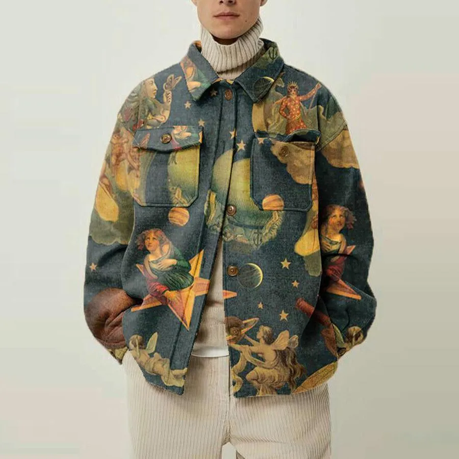 Aidase  Men Coat Multi-pocket Single Breasted Fashion Casual Male Printed Jacket Loose Cardigan Coat