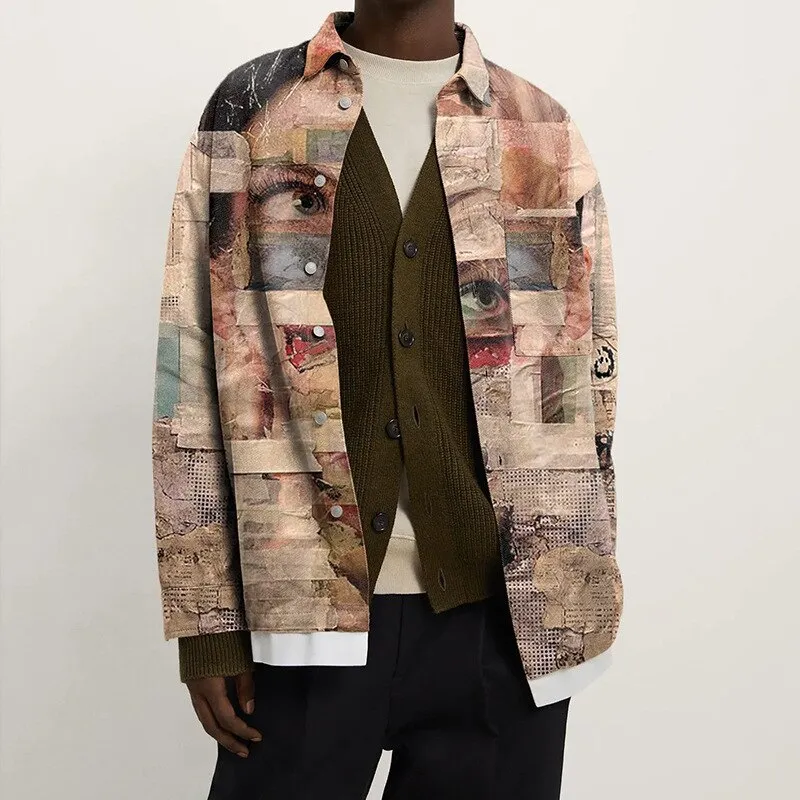 Aidase  Men Coat Multi-pocket Single Breasted Fashion Casual Male Printed Jacket Loose Cardigan Coat