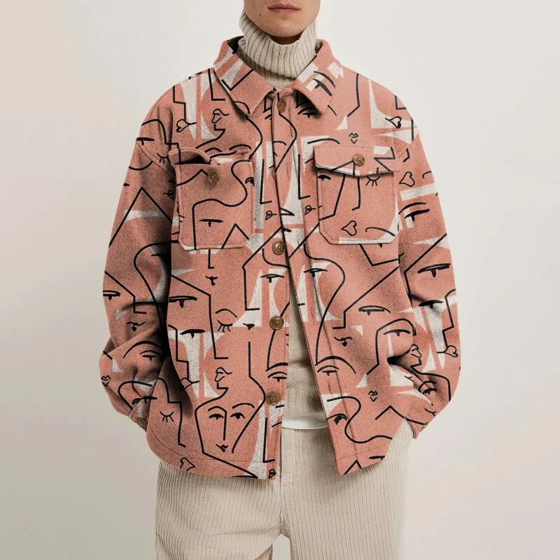Aidase  Men Coat Multi-pocket Single Breasted Fashion Casual Male Printed Jacket Loose Cardigan Coat