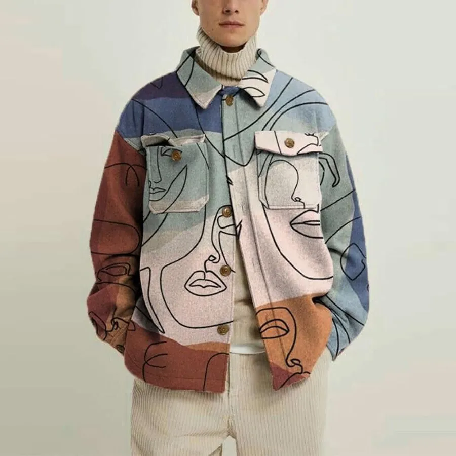Aidase  Men Coat Multi-pocket Single Breasted Fashion Casual Male Printed Jacket Loose Cardigan Coat