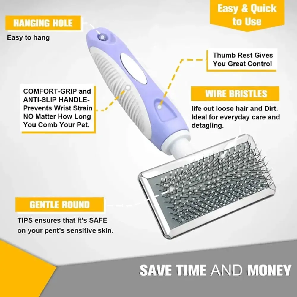 Anti-slip Ergonomic Pet Groomingslicker Comb Removes Tangles Dander Loose Hair