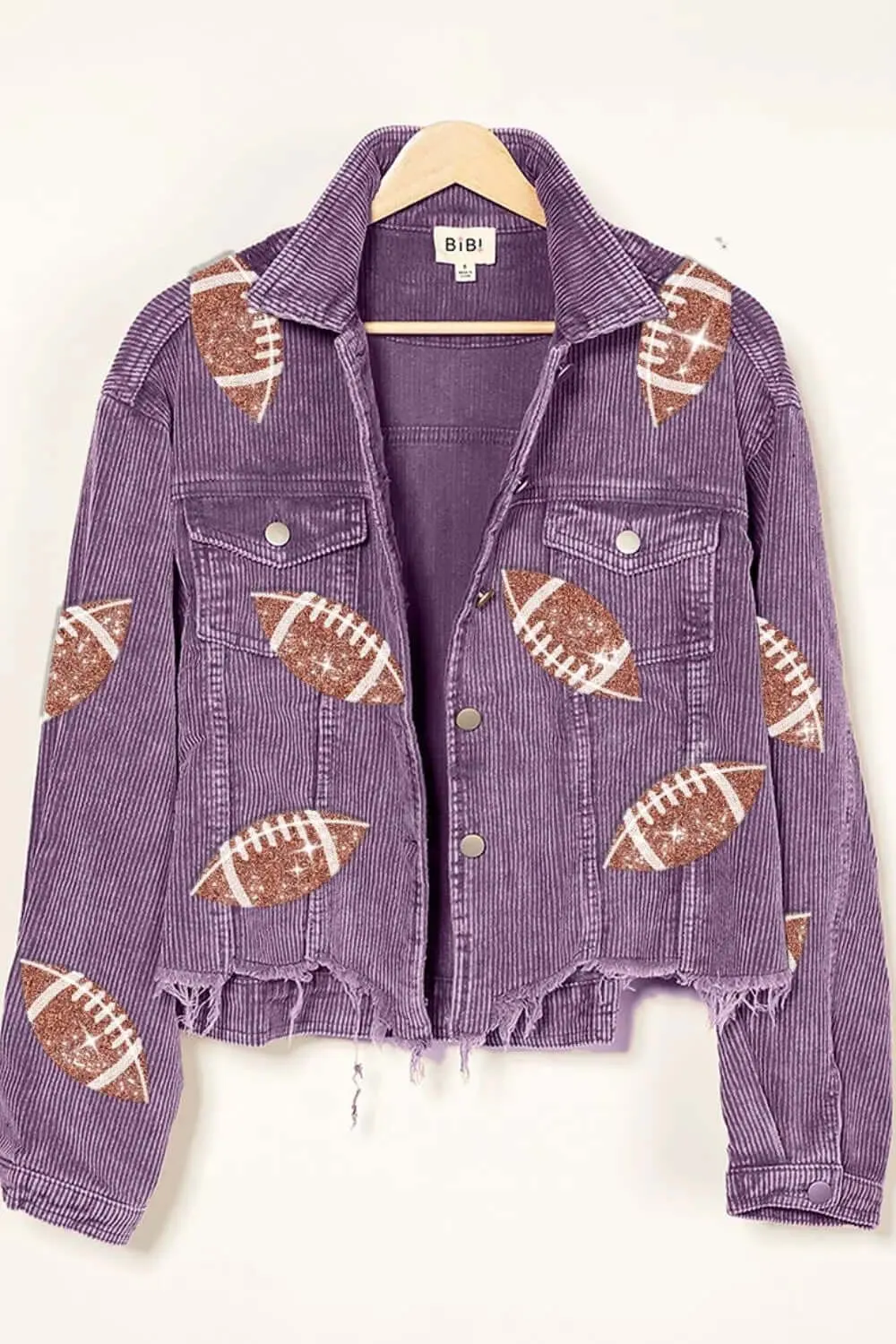 BiBi Football Sequin Embroidery Washed Corduroy Casual Fashion Jacket