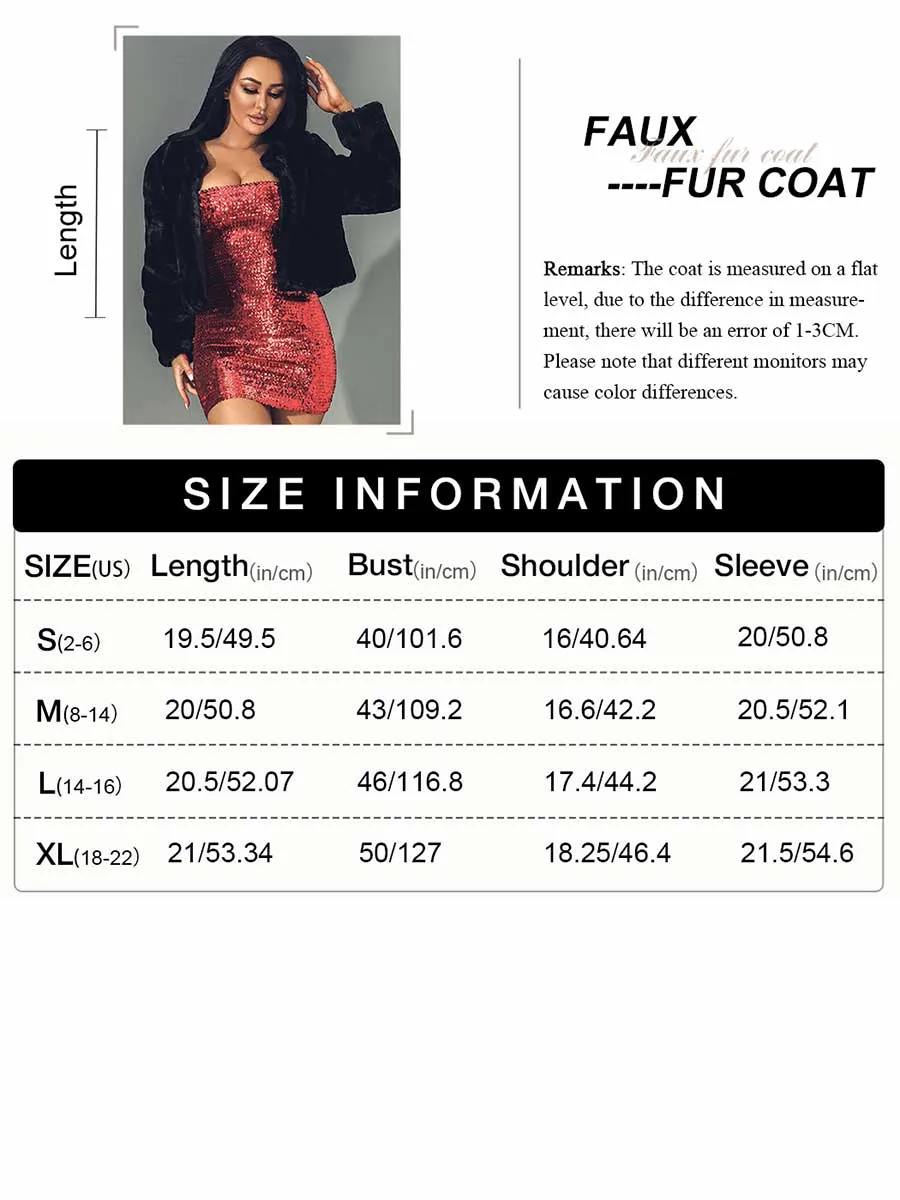Black Fur Coat Fashion Winter Warm Full-sleeve Faux Rabbit Fur Jacket