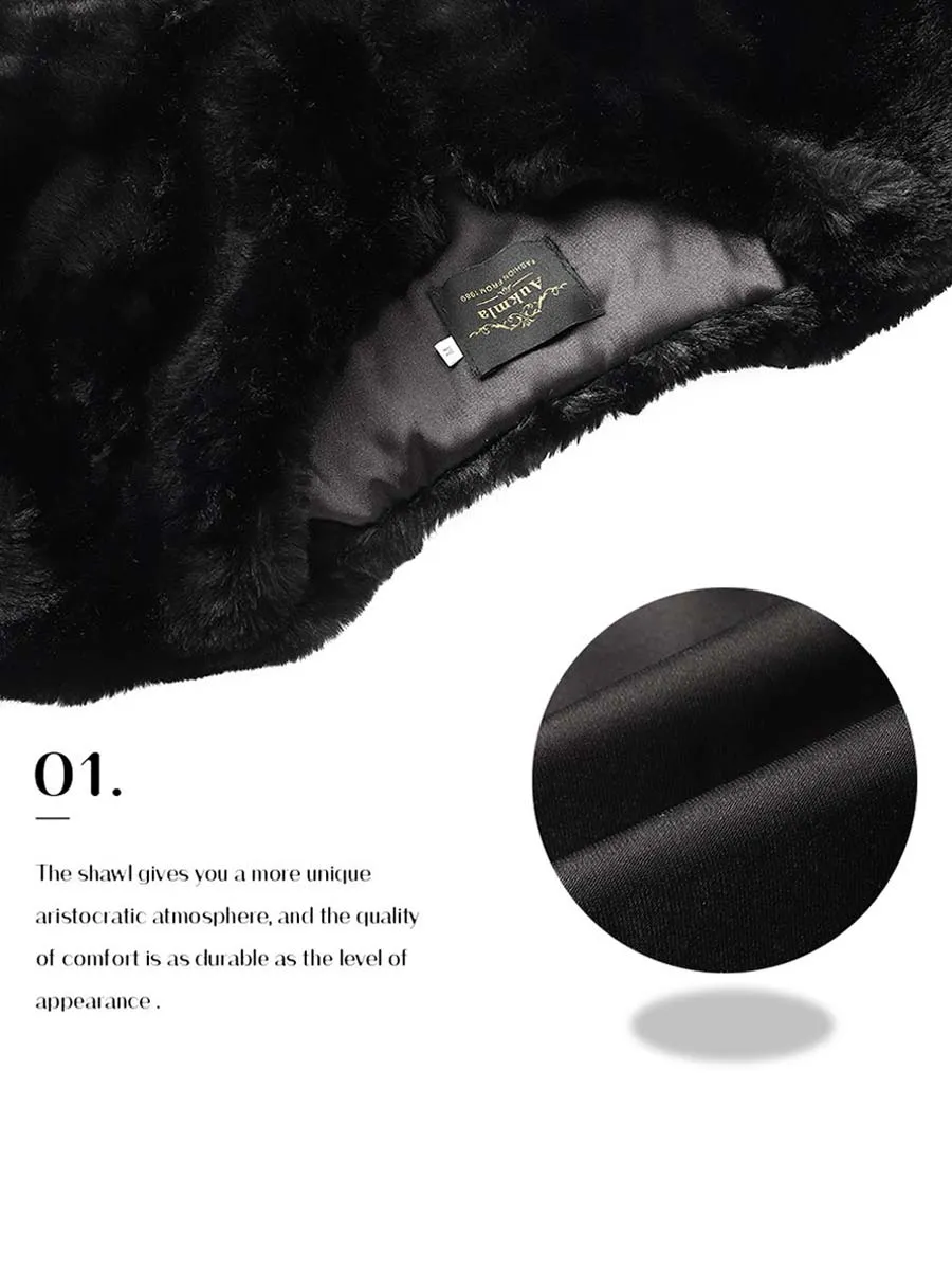 Black Fur Coat Fashion Winter Warm Full-sleeve Faux Rabbit Fur Jacket