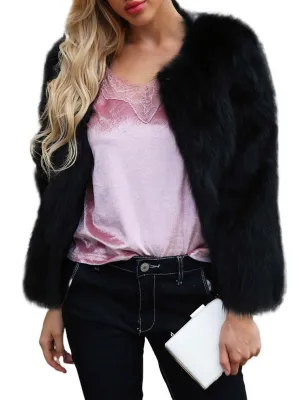 Black Fur Coat Fashion Winter Warm Full-sleeve Faux Rabbit Fur Jacket