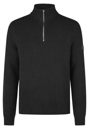 Black Ribbed Quarter Zip Knit Jumper