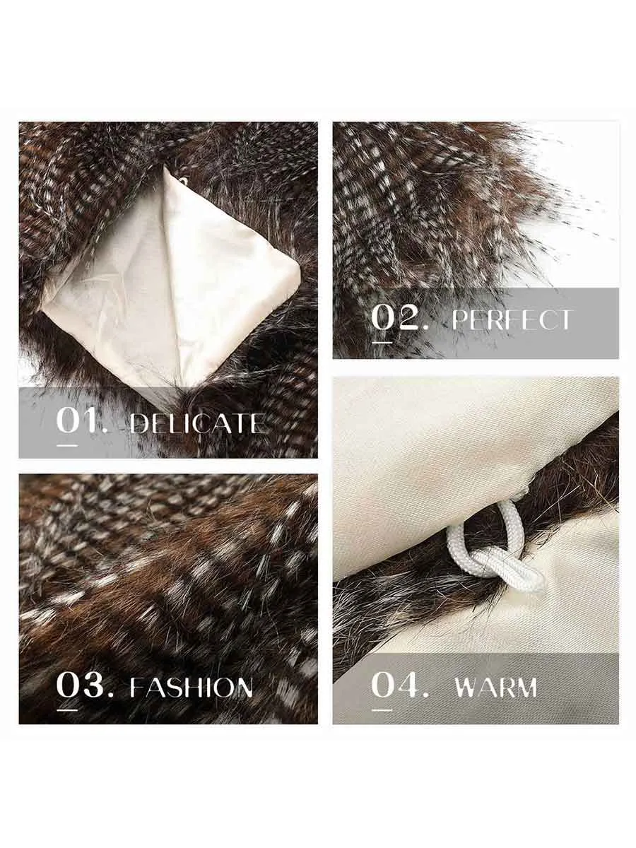 Brown Faux Peacock Fur Coat Women Warm Winter Shaggy Textured Jacket