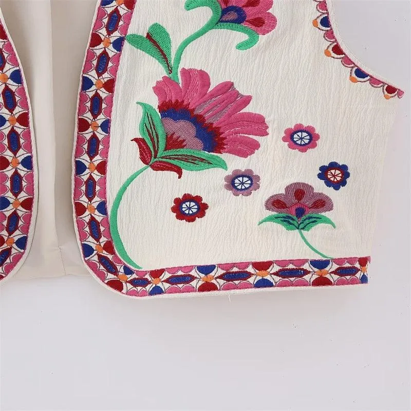 Camille Embroidered Vest - Pink