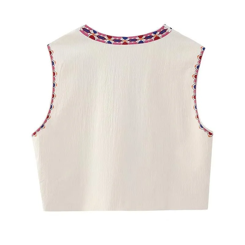 Camille Embroidered Vest - Pink