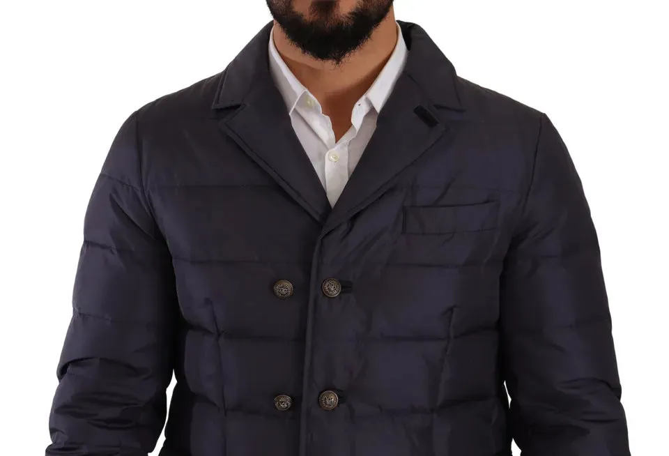 Elegant Dark Blue Silk Blend Jacket