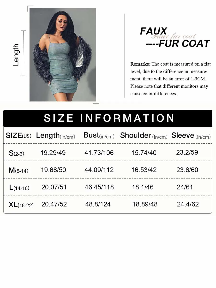 Faux Peacock Fur Coat Blue Fluffy Winter Warm Full Sleeve Jacket