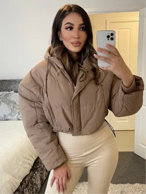 Frea Camel Cropped Hooded Puffer Jacket