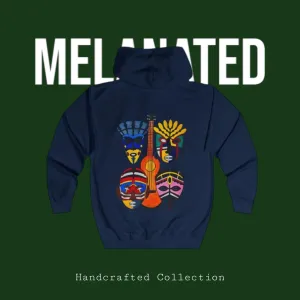 Handcrafted Afro Music Inspired Full Zip Hoodie, Guitar Art Design, Unisex Hooded Sweatshirt