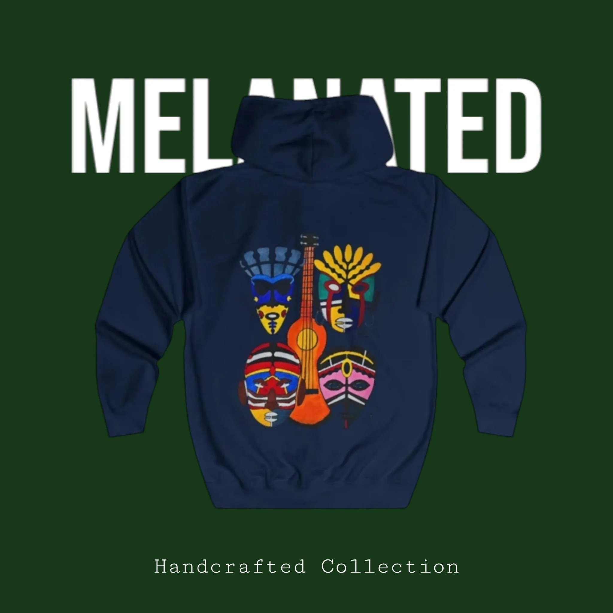 Handcrafted Afro Music Inspired Full Zip Hoodie, Guitar Art Design, Unisex Hooded Sweatshirt