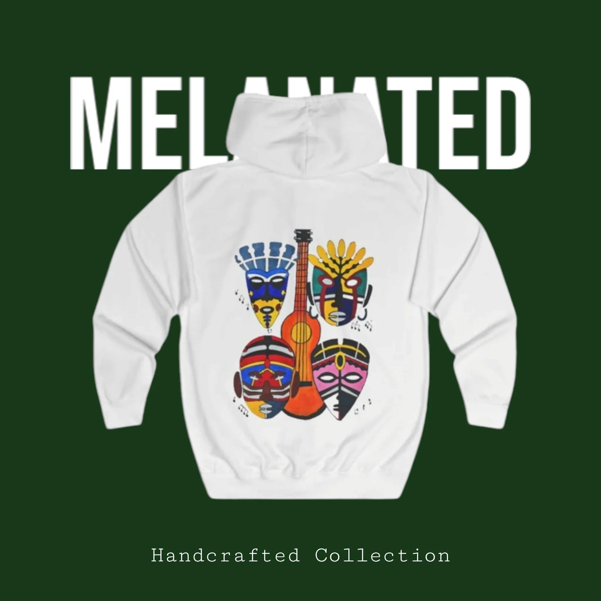 Handcrafted Afro Music Inspired Full Zip Hoodie, Guitar Art Design, Unisex Hooded Sweatshirt