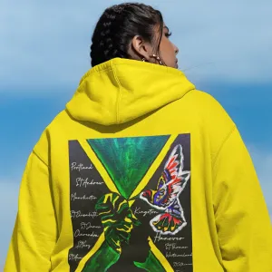 Illustrated Jamaican Woman Ethnic Streetwear Full Zip Hoodie, Jamaican Flag Colors