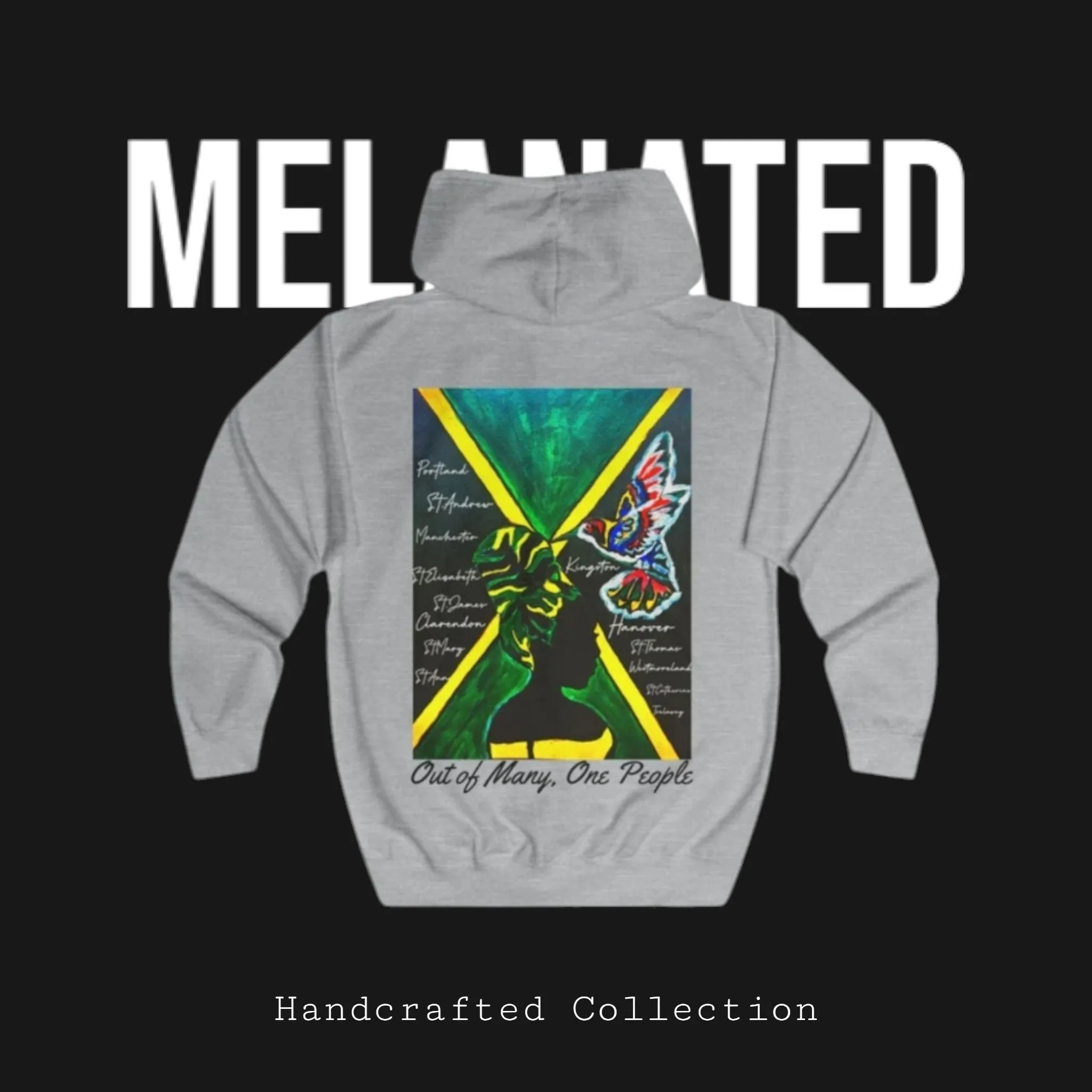 Illustrated Jamaican Woman Ethnic Streetwear Full Zip Hoodie, Jamaican Flag Colors