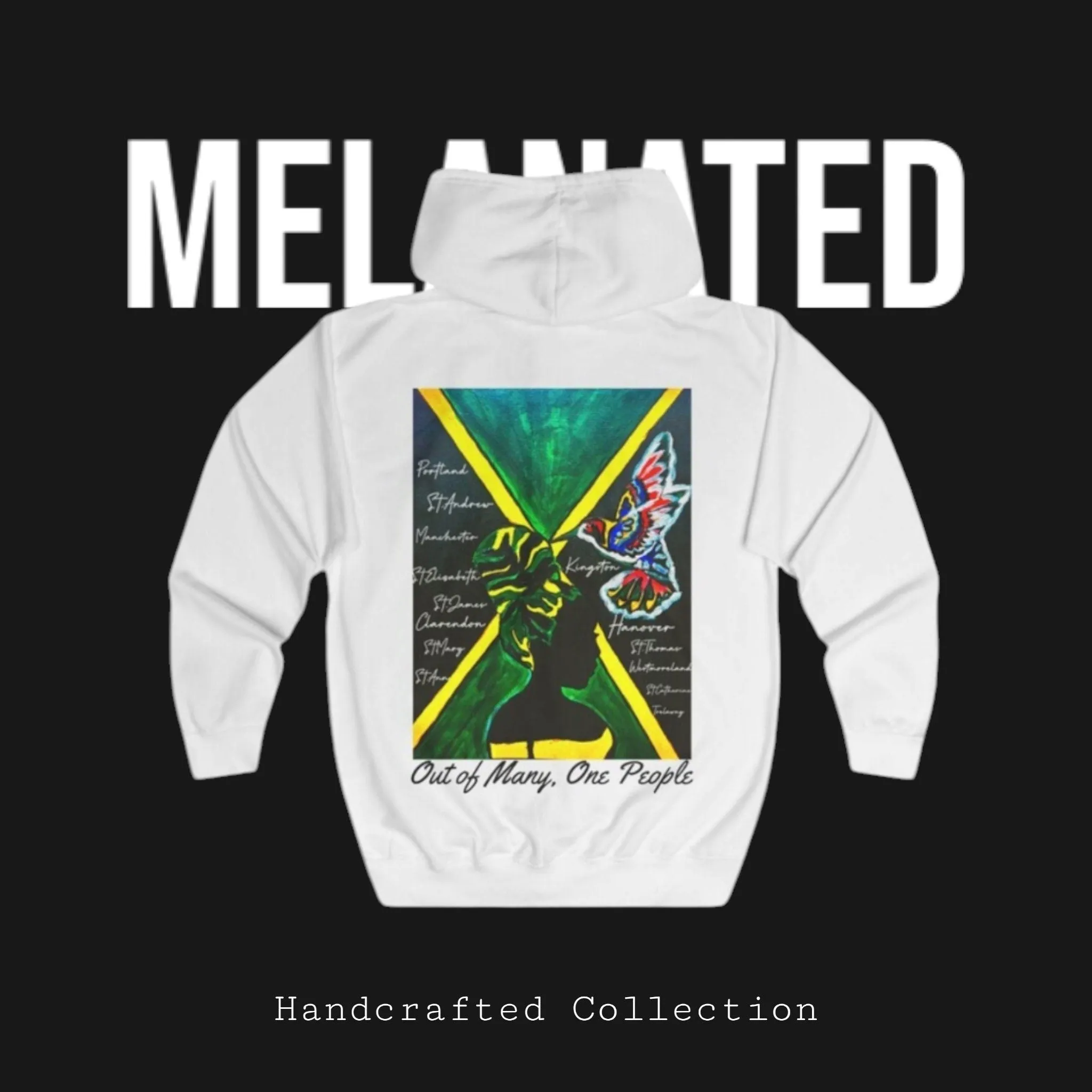 Illustrated Jamaican Woman Ethnic Streetwear Full Zip Hoodie, Jamaican Flag Colors