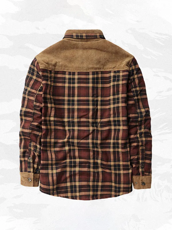 Men's Corduroy Thickened Plus Velvet Plaid Shirt And Cotton Jacket