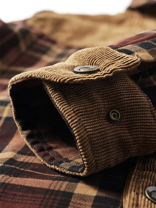 Men's Corduroy Thickened Plus Velvet Plaid Shirt And Cotton Jacket