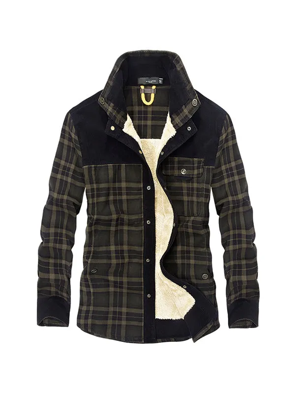 Men's Corduroy Thickened Plus Velvet Plaid Shirt And Cotton Jacket