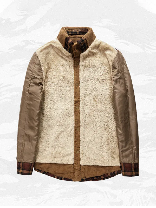 Men's Corduroy Thickened Plus Velvet Plaid Shirt And Cotton Jacket