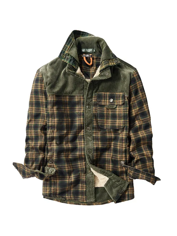 Men's Corduroy Thickened Plus Velvet Plaid Shirt And Cotton Jacket