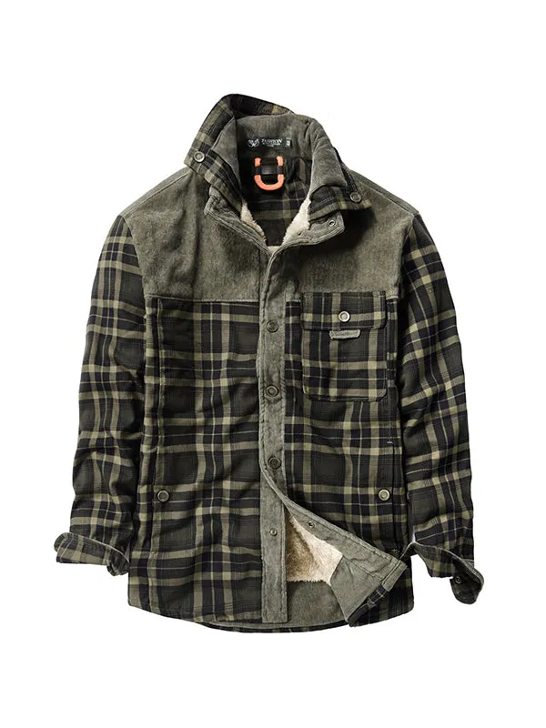 Men's Corduroy Thickened Plus Velvet Plaid Shirt And Cotton Jacket