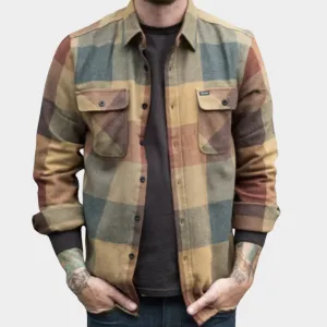 Mens Plaid Shirt Jacket  Long Sleeve  Button-Down  Soft Flannel  Casual Outerwear  Brown
