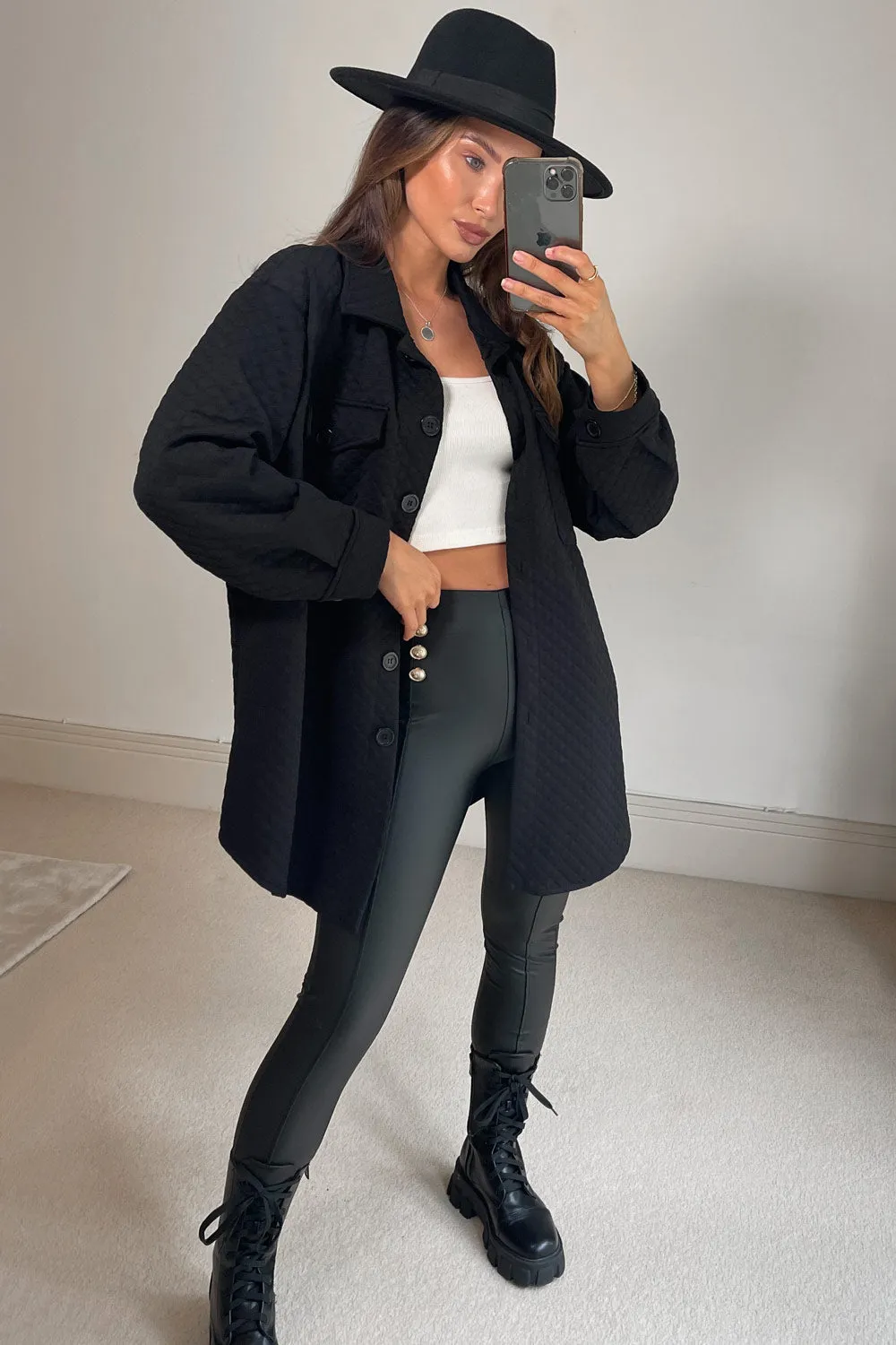 Nancy Black Diamond Quilted Shacket