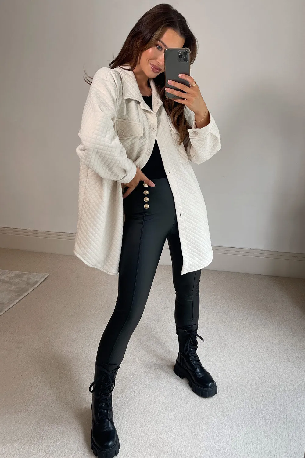 Nancy White Diamond Quilted Shacket
