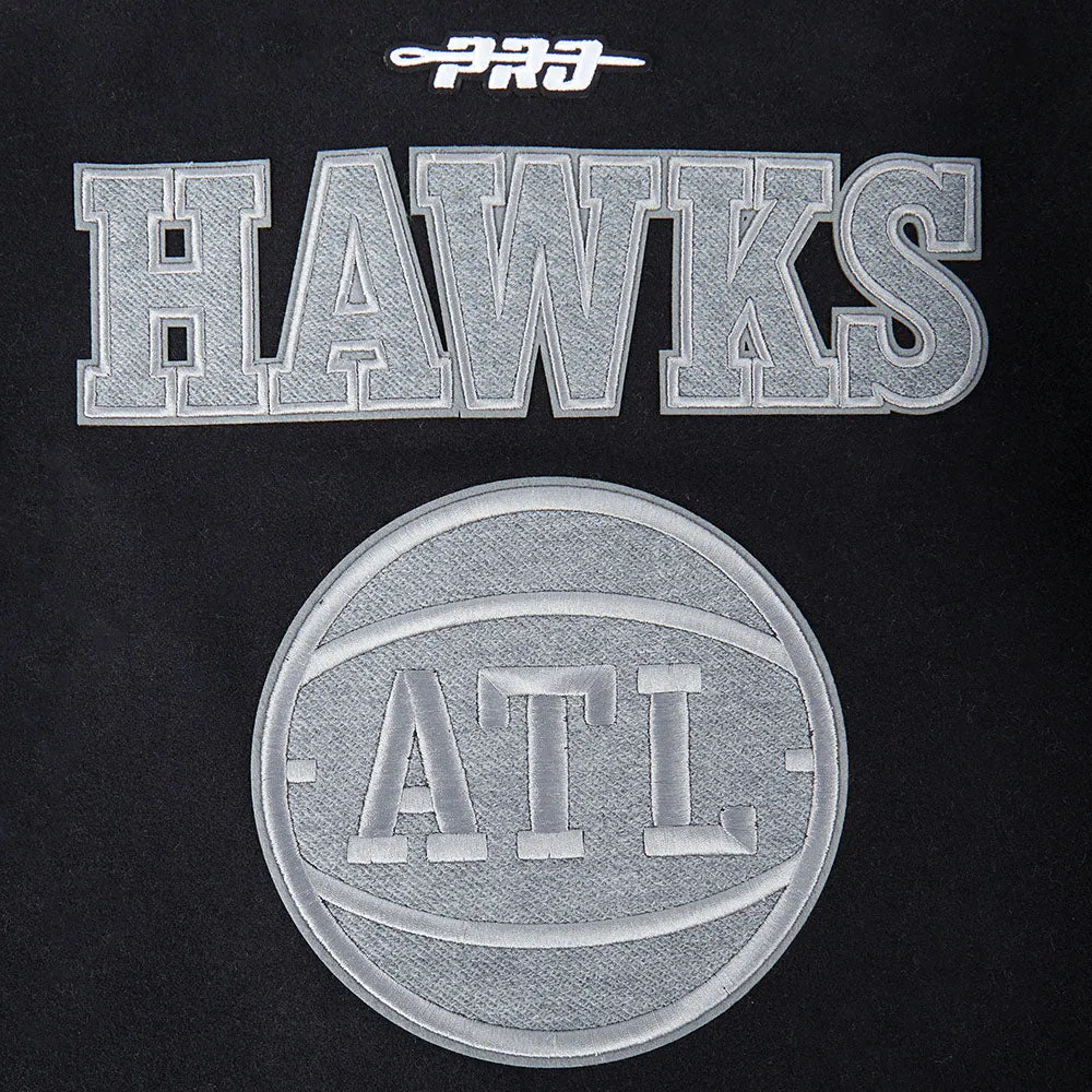 NBA ATLANTA HAWKS REVERSE FRENCH TERRY WOMEN'S WOOL VARSITY JACKET (BLACK/GRAY/EGGSHELL)