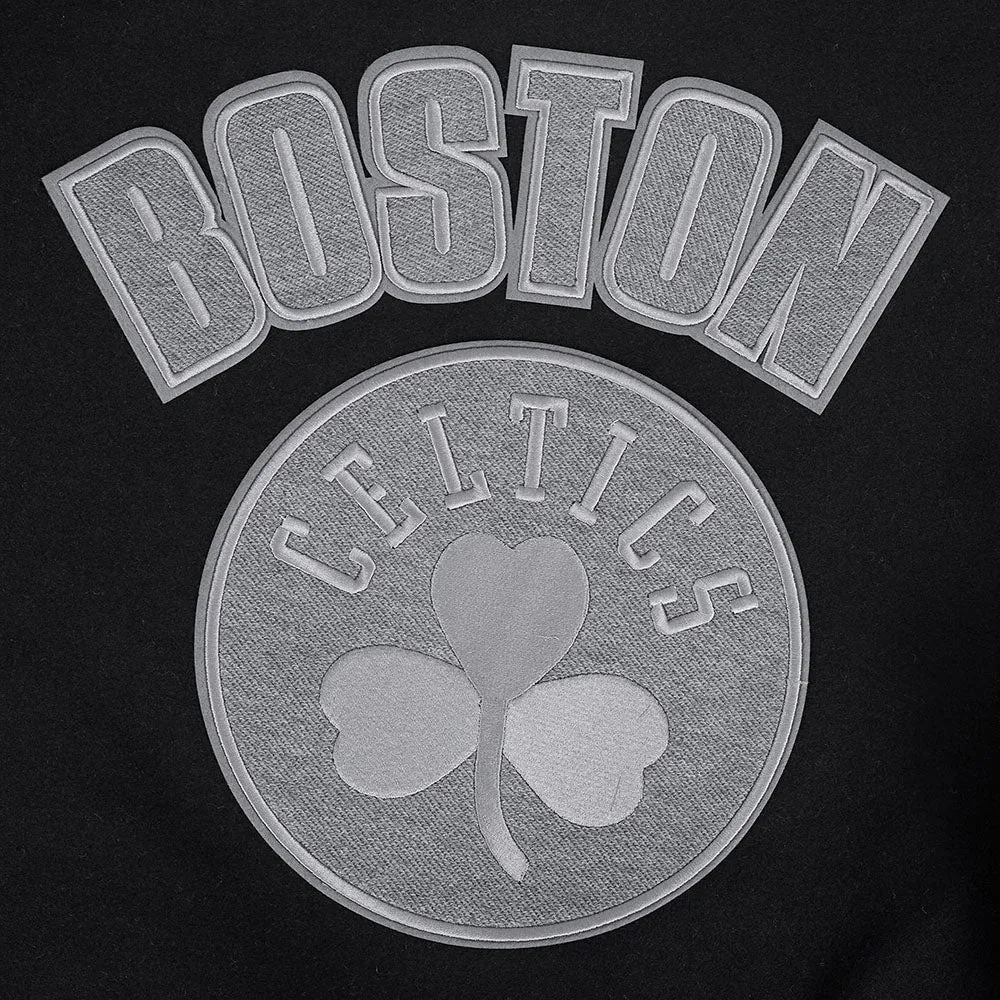 NBA BOSTON CELTICS REVERSE FRENCH TERRY MEN'S COLOR BLOCK WOOL VARSITY JACKET (BLACK/GRAY/EGGSHELL)