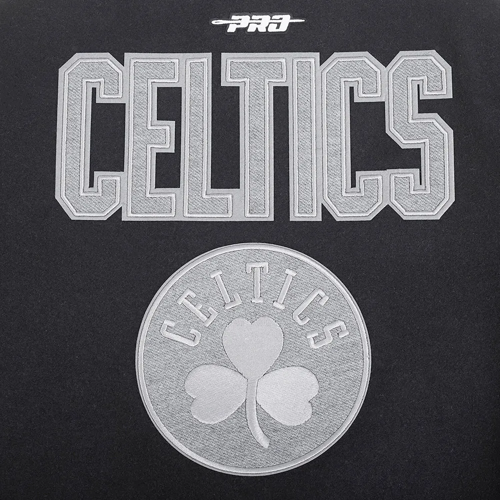 NBA BOSTON CELTICS REVERSE FRENCH TERRY WOMEN'S WOOL VARSITY JACKET (BLACK/GRAY/EGGSHELL)