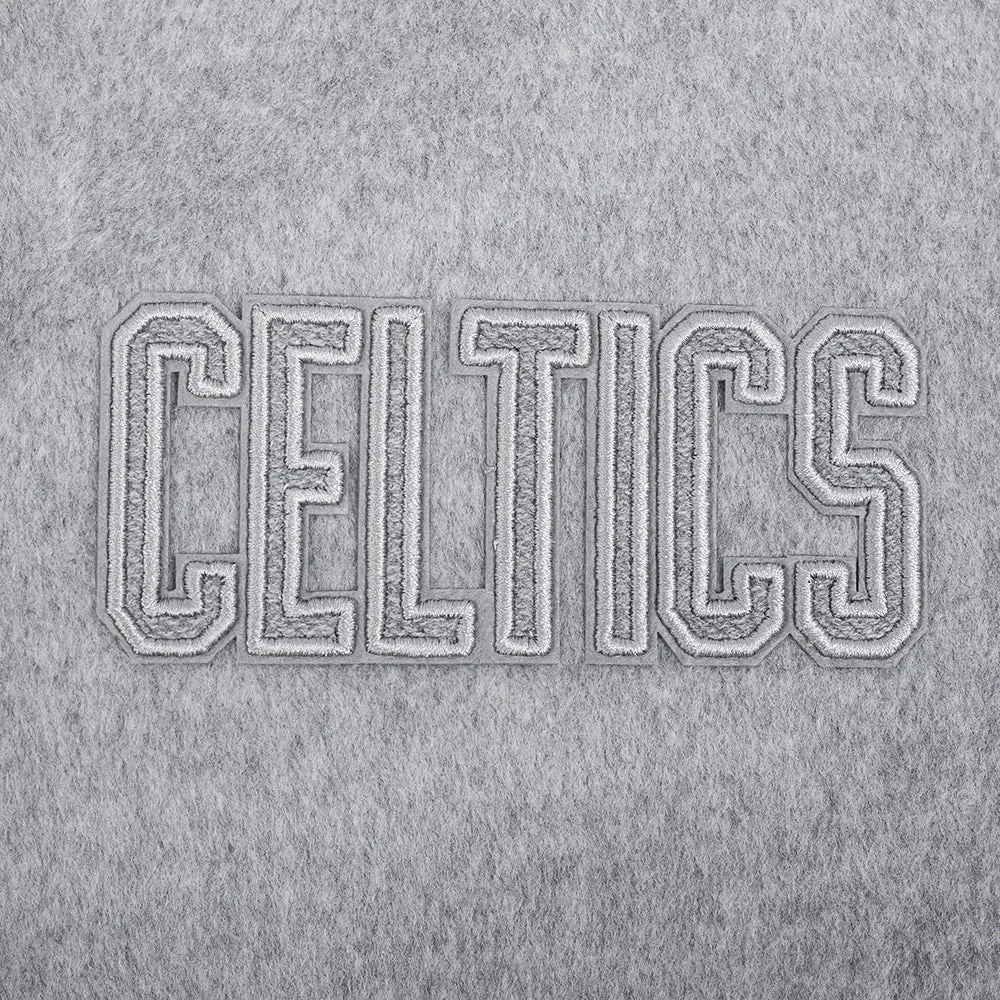 NBA BOSTON CELTICS REVERSE FRENCH TERRY WOMEN'S WOOL VARSITY JACKET (BLACK/GRAY/EGGSHELL)