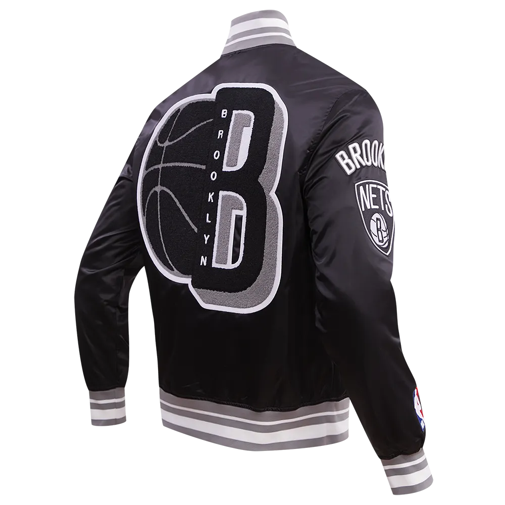 NBA BROOKLYN NETS MASHUP MEN'S RIB SATIN JACKET (BLACK/GRAY)