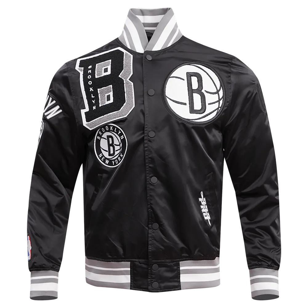 NBA BROOKLYN NETS MASHUP MEN'S RIB SATIN JACKET (BLACK/GRAY)