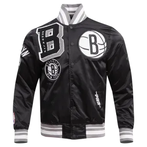 NBA BROOKLYN NETS MASHUP MEN'S RIB SATIN JACKET (BLACK/GRAY)