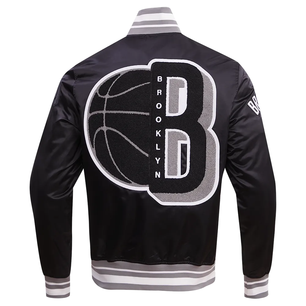 NBA BROOKLYN NETS MASHUP MEN'S RIB SATIN JACKET (BLACK/GRAY)