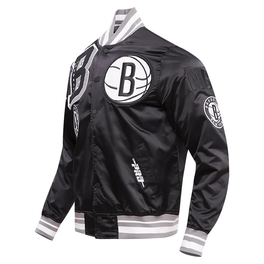 NBA BROOKLYN NETS MASHUP MEN'S RIB SATIN JACKET (BLACK/GRAY)
