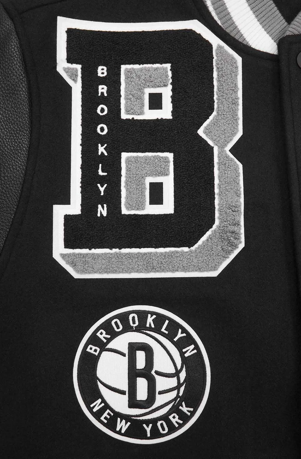 NBA BROOKLYN NETS MASHUP MEN'S RIB WOOL VARSITY JACKET (BLACK/GRAY)