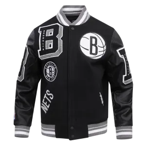 NBA BROOKLYN NETS MASHUP MEN'S RIB WOOL VARSITY JACKET (BLACK/GRAY)