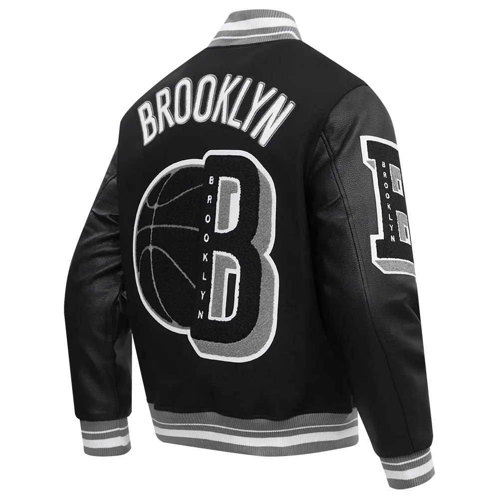 NBA BROOKLYN NETS MASHUP MEN'S RIB WOOL VARSITY JACKET (BLACK/GRAY)