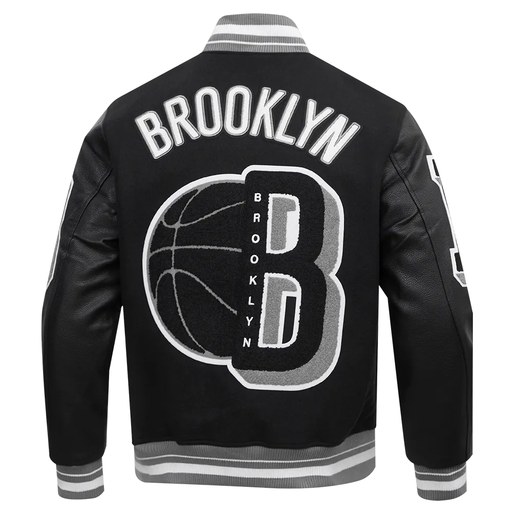 NBA BROOKLYN NETS MASHUP MEN'S RIB WOOL VARSITY JACKET (BLACK/GRAY)