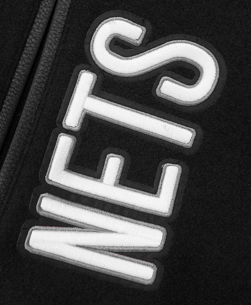 NBA BROOKLYN NETS MASHUP MEN'S RIB WOOL VARSITY JACKET (BLACK/GRAY)