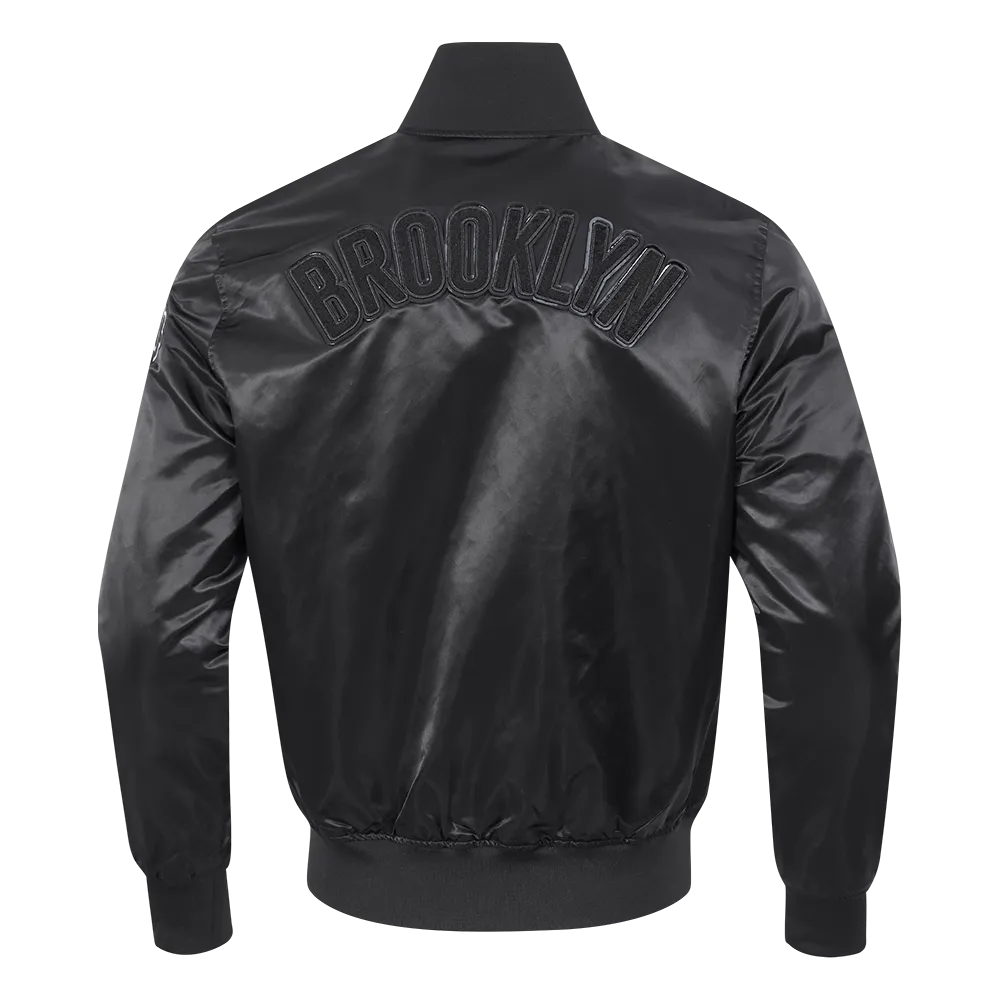 NBA BROOKLYN NETS TRIPLE BLACK MEN'S SATIN JACKET (BLACK)
